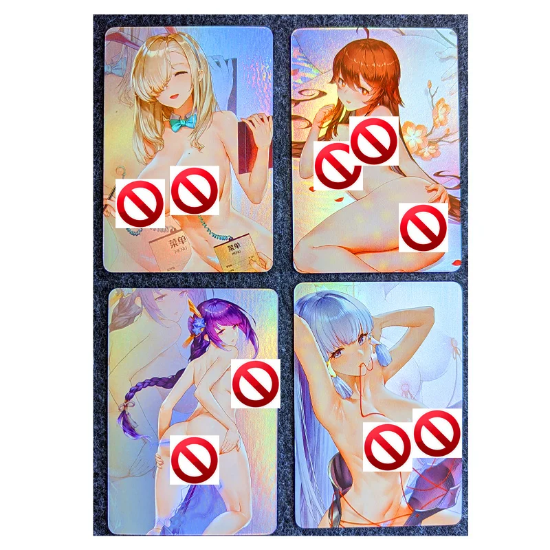 4 unids/set ACG juguetes desnudos sexis Genshin Impact pasatiempos Hobby coleccionables juego colección Anime tarjetas