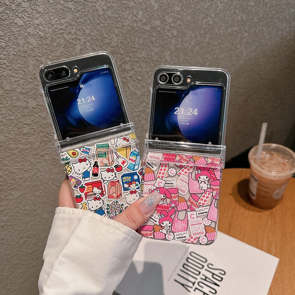 Funda de teléfono Sanrio Hello Kitty My Melody para Samsung Galaxy Z Flip 7, funda trasera rígida de PC para Z Flip 6 5 4 3 con cordón