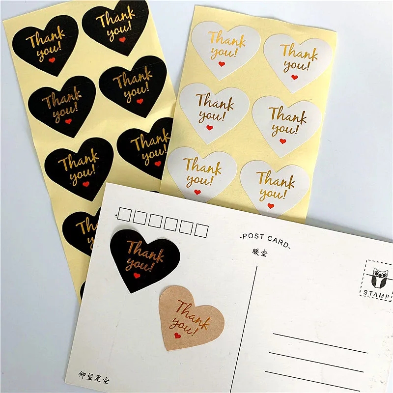 1000 Pcs/lot Cute Gilding Gold Heart Thank You Handmade Cake Packaging Sealing Label Kraft Sticker Baking DIY Gift Stickers