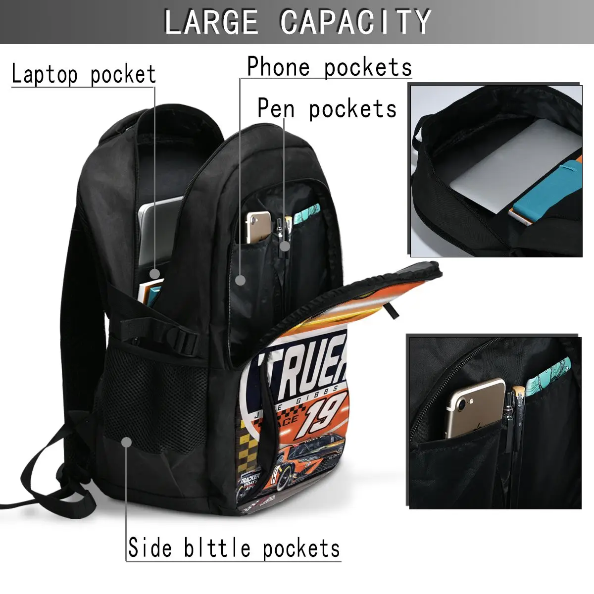 Martin Truex Jr 19-mochila de viaje para ordenador portátil, morral resistente al agua para negocios con puerto de carga USB, bolsa universitaria para hombre y mujer