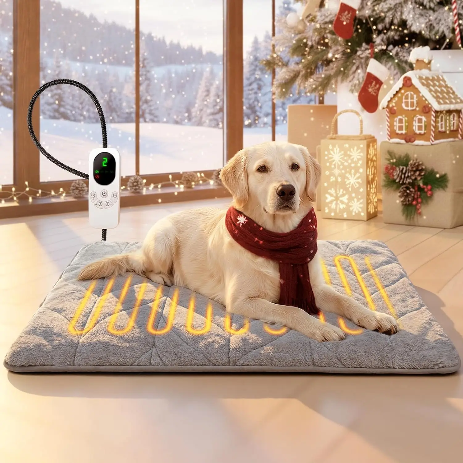 Adjustable Temperature Pet Heating Mat with Timer, Waterproof Heated Bed for Large Dogs and Cats Indoor