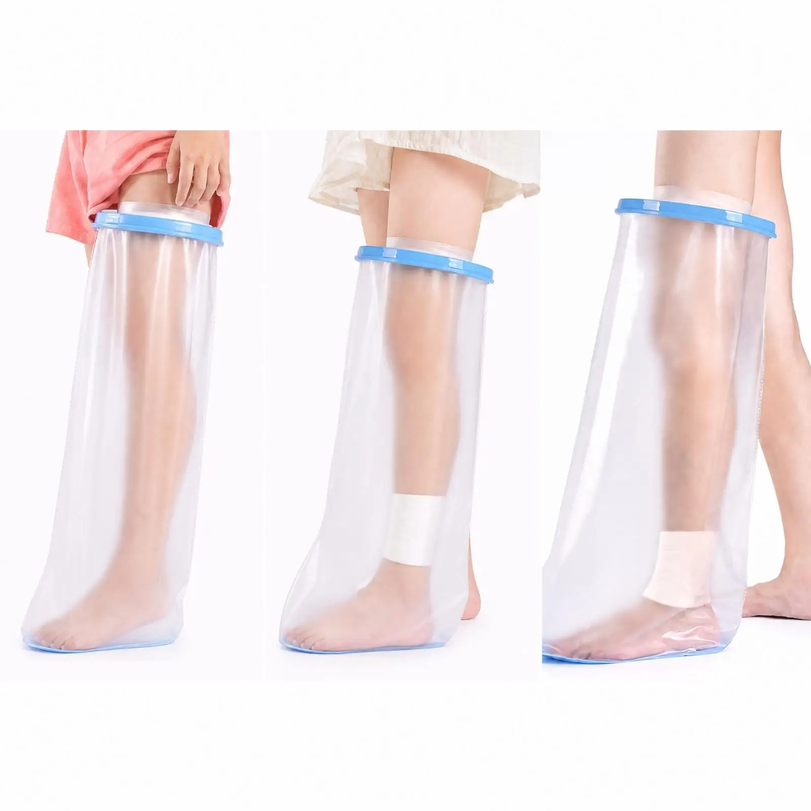 Transparent Waterproof Leg Cast Protector for Shower Bathing Cover PVC Wound Dressing Sleeve with Light Blue PP Sealing Seal