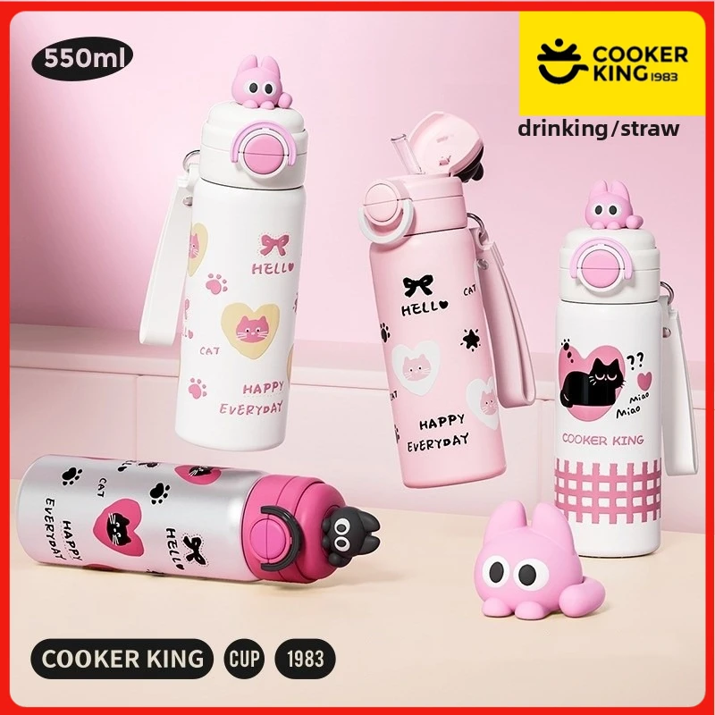 

COOKER KING бутылка для воды из нержавеющей стали, школьная детская чашка для воды, двойная соломенная чашка для питья, термочашка для кофе
