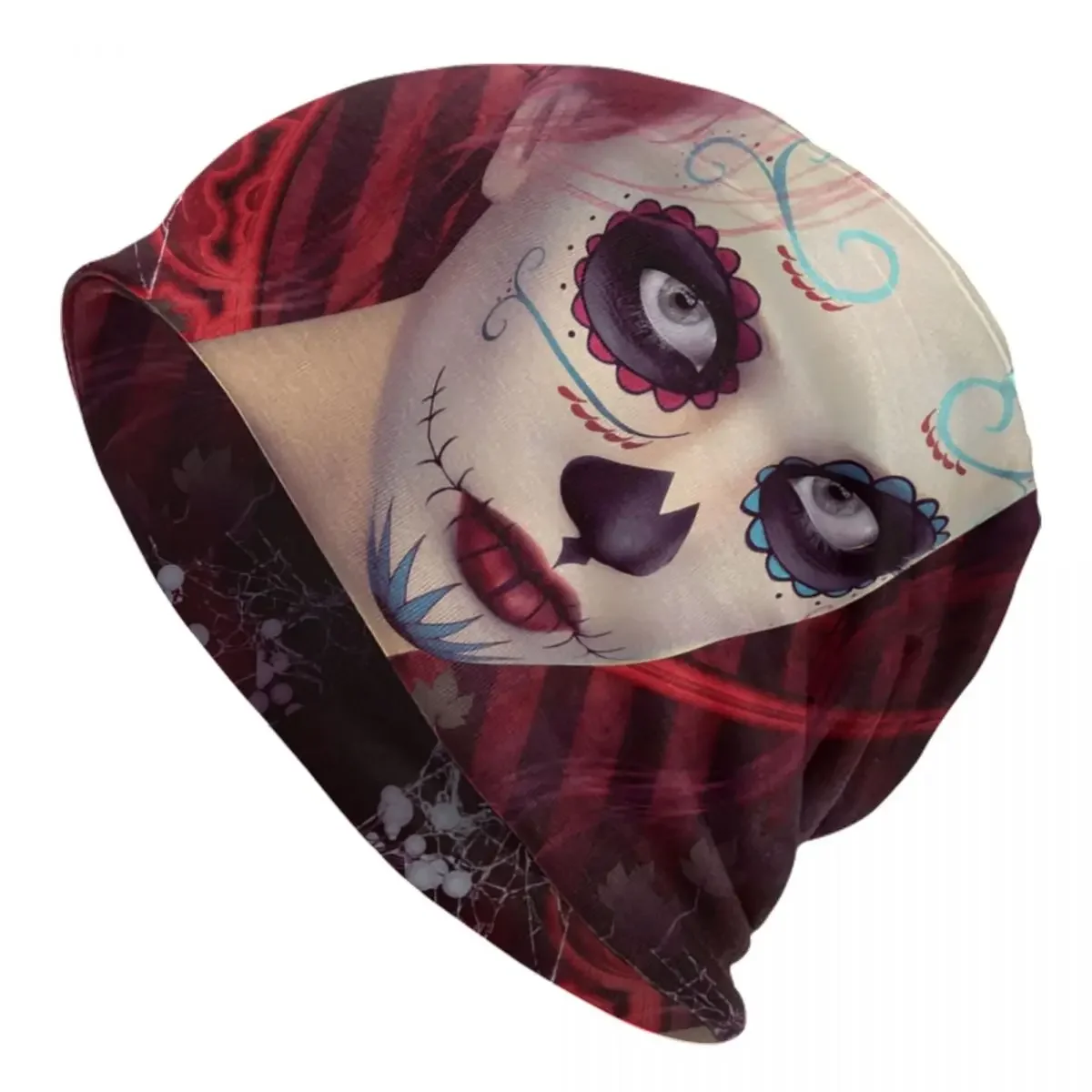 Sugar Doll Red Dia De Muertos Skullies Beanies Caps Men Women Trend Winter Warm Knitted Hat Mexican Gothic Skull Bonnet Hats