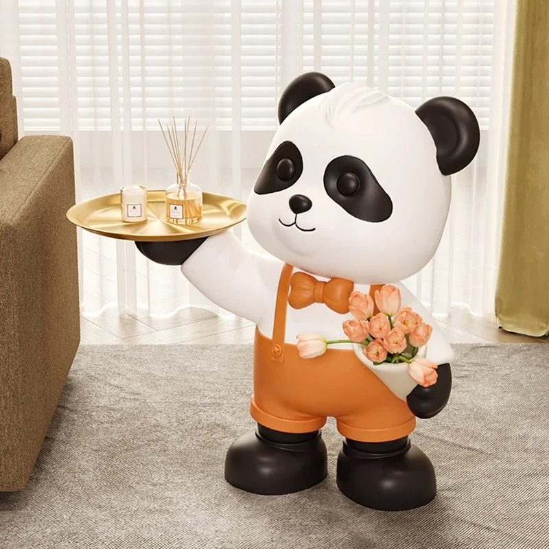 Home Decoration Accessories Sculptures And Figurine Decor Panda Tray Floor Ornament Resin Animal Statue The Living Room Entrance