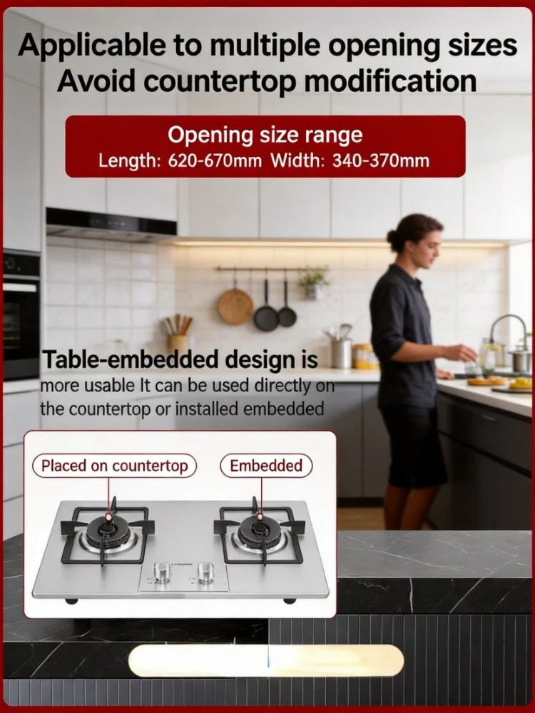 Built-in Stainless Steel Double Burner Gas Stove Dual Fuel Strong Flame Hob