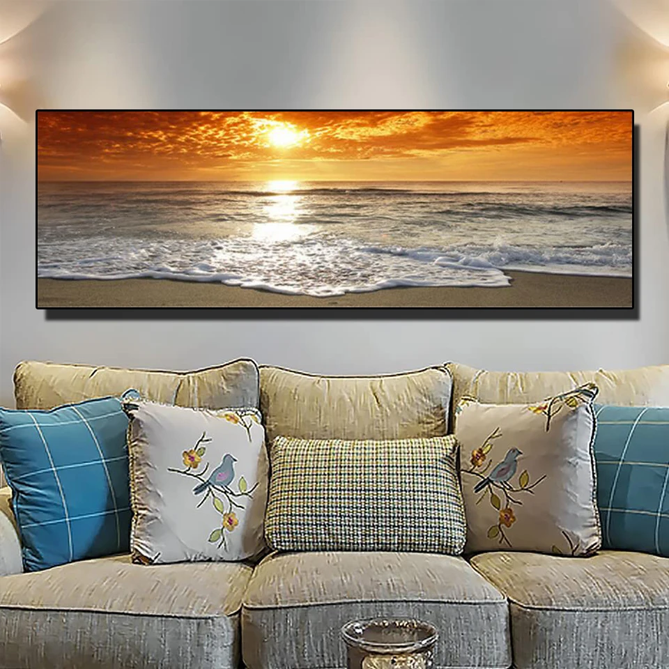 5D Diy Diamond Painting Full Drill Sunset Beach Large Size Home Decor Mosaic Seaside Embroidery Landscape Wall Stickers Art