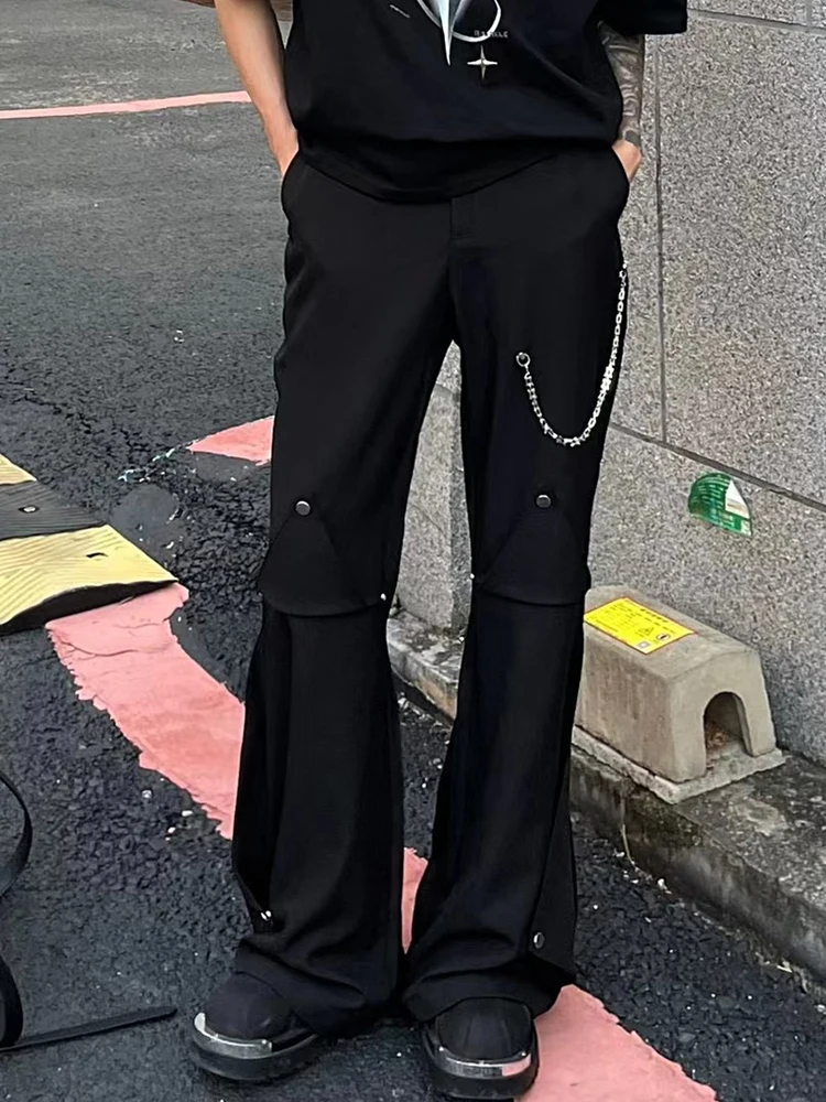 Fashion Micro Flared Pants Men's 2025 Summer New Niche Chain Design Loose Versatile Trousers Male Zipper Handsome Stylish Pants