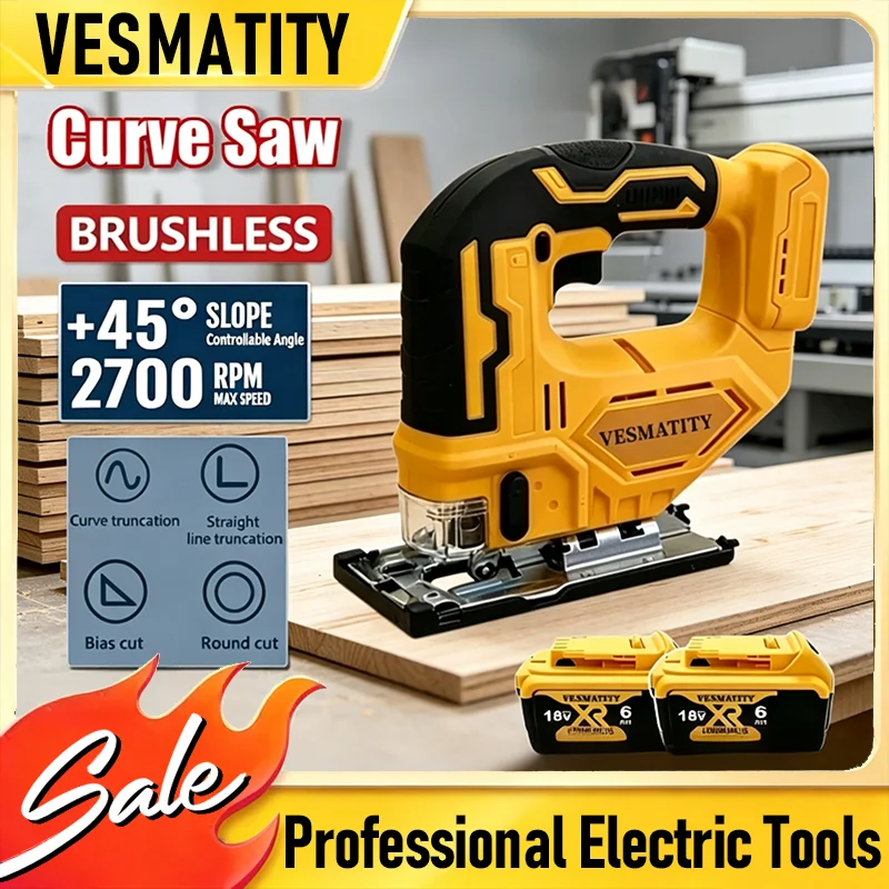 Brushless Jig Saw Cordless 2700RPM Portable Multifunction Speed Adjustable Electric Saw for Woodworking For 2026 NEW