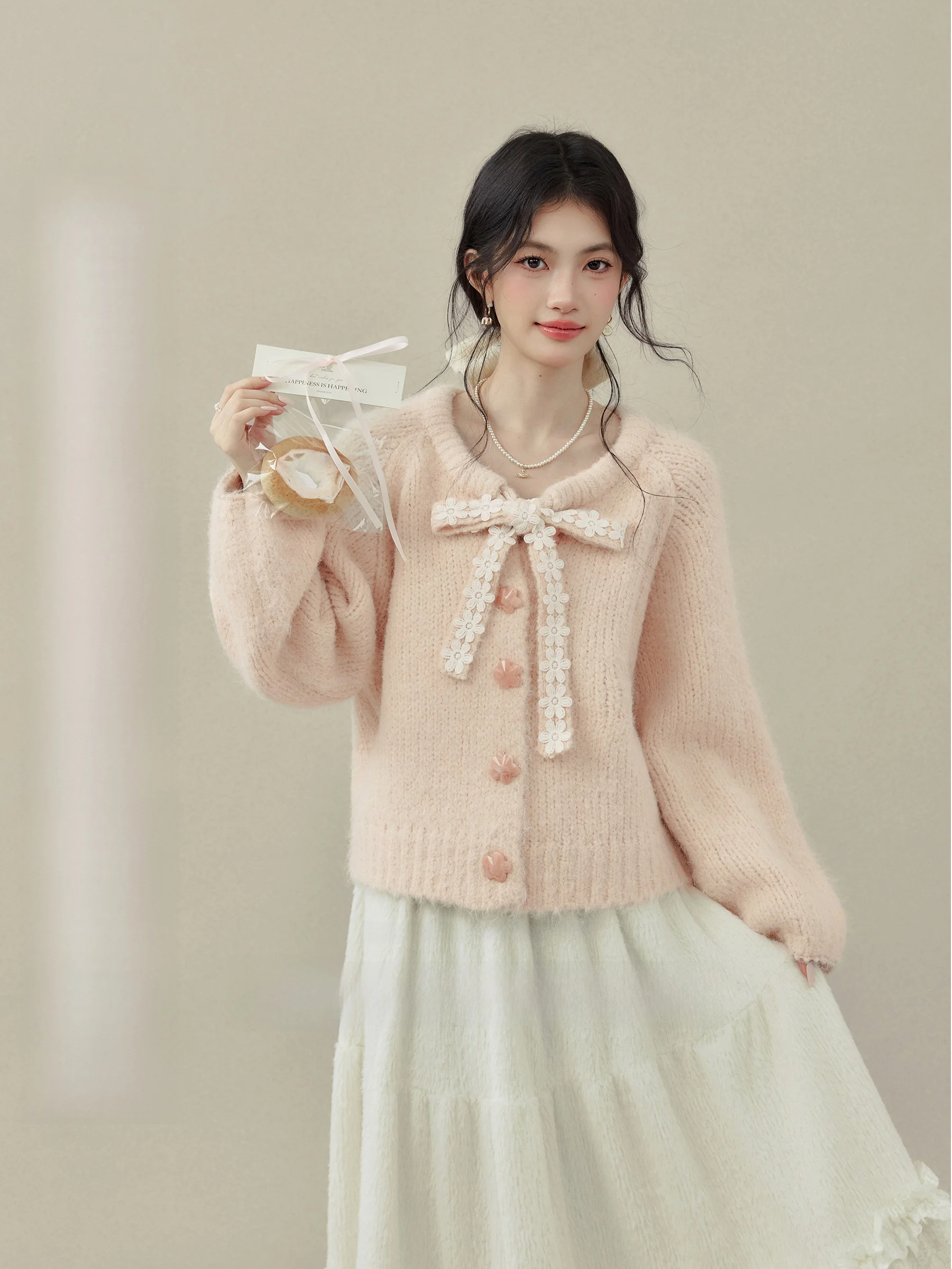 

Розовый вязаный свитер для женщин, свободного кроя, с поясом-завязкой, длинный рукав, зимний, модный, для повседневной носки, эксклюзивно онлайн