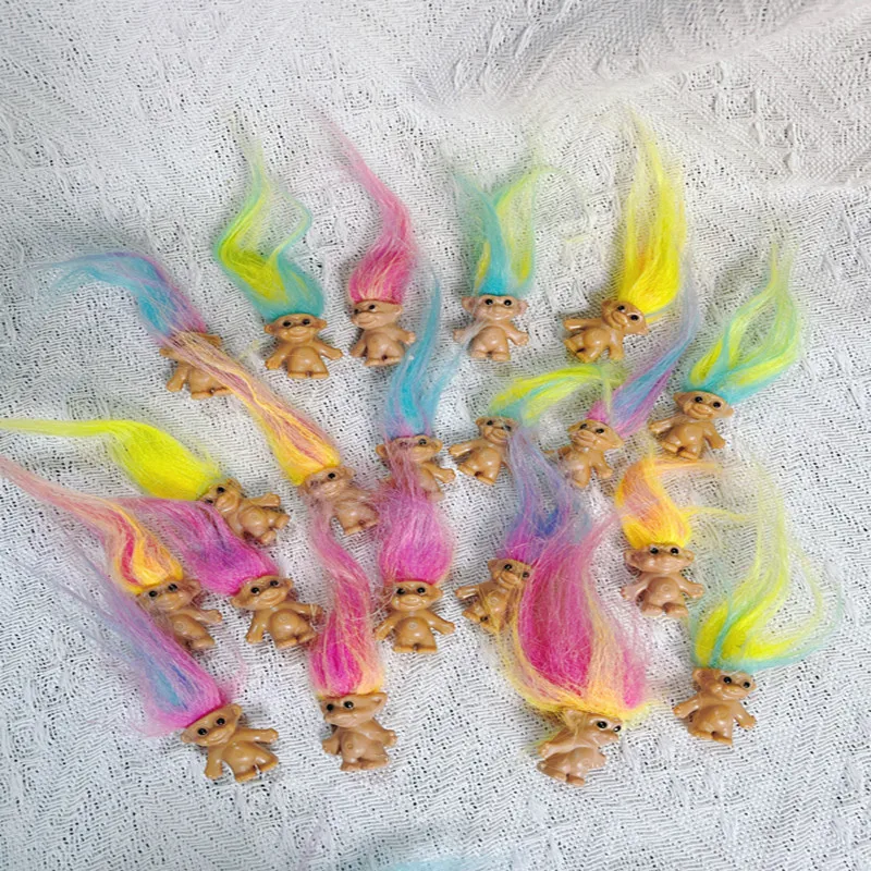10/20PCS Mini Long Hair Vintage Troll Dolls, Lucky Cute Colorful Ornaments, Christmas Halloween Party Decorations view 2