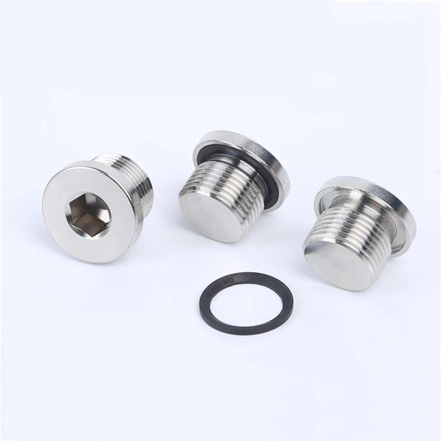 304 Stainless Steel Lnner Six Angle With Flange Oil Plug M8/10/12/14/16/18/20/22/24/27/33 x 1.5 Male Threaded Ring Sealing Plug