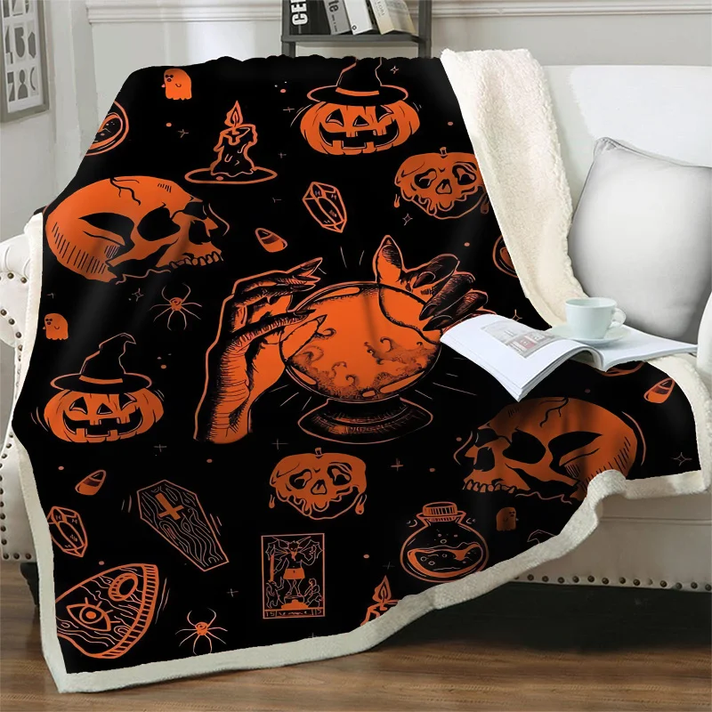 

Magical Skull 3D Printed Blanket Lightweight Soft Warm Throw Blankets Quilt Bedspread for Sofa Bed Nap Cover Home Halloween Gift