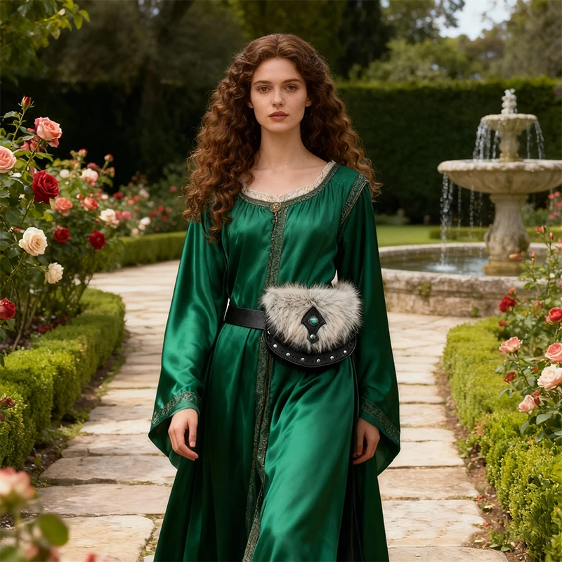 

Medieval Waist Bag Steampunk Pu Leather Bag Vintage Fanny Pack Faux Fur Coin Purse Renaissance Party Cosplay Costume Props