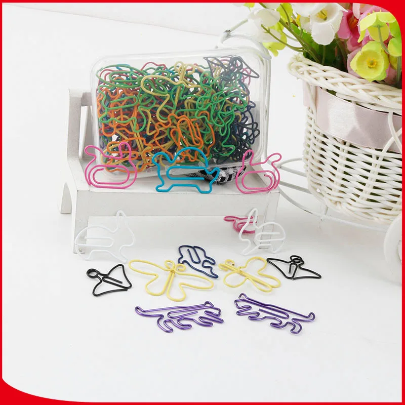 12 Animal Shapes 60 Paper Clips Box Set Cute Cat Rabbit Turtle Butterfly Paper Clips Metal Paper Clip Creative Office Stationery
