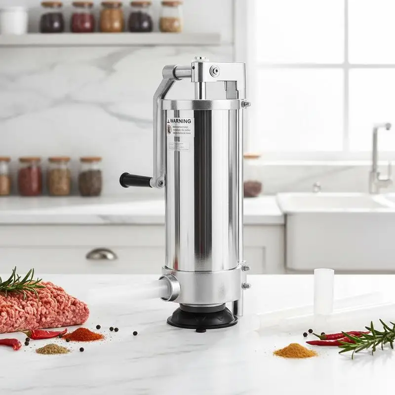

Sausage Stuffer, 5LBS/3L Capacity, 304 Stainless Steel Vertical Sausage Stuffer, Sausage Filling Machine with 3 Stuffing Tubes, Suction Base and Manual Crank for Household or Commercial Use