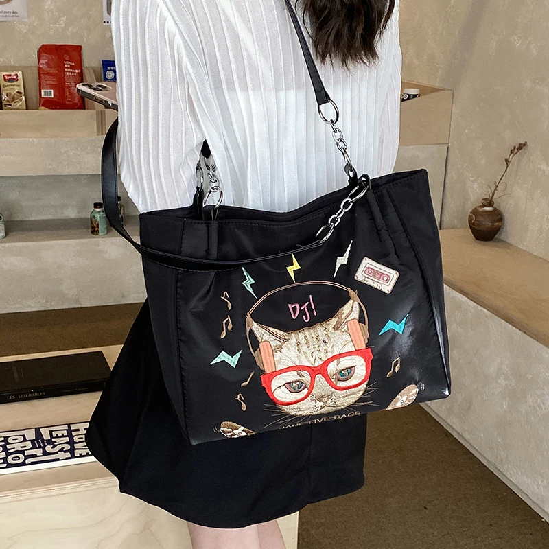 

Women Oxford Shopping Bag Female Cute Cat Cartoon Shoulder Bag Environmental Storage Handbag Reusable Foldable Eco Grocery Totes