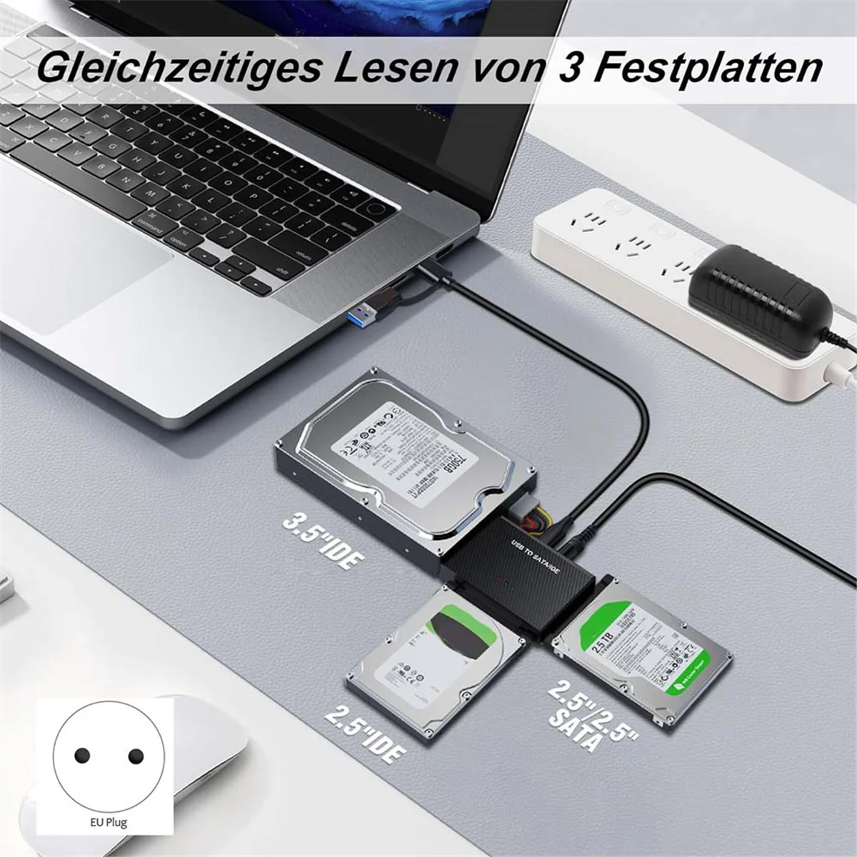 محول RISE SATA USB 3.2 وIDE، محول القرص الصلب SATA USB لمحرك الأقراص الصلبة SATA مقاس 2.5 بوصة و3.5 بوصة SATA HDD ومحرك الأقراص الصلبة IDE، قابس الاتحاد الأوروبي