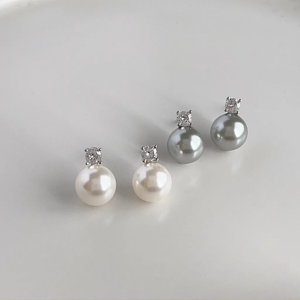 French Light Luxury Retro Princess Pearl Stud Earrings Women Ins Elegant Zircons Earrings Piercing Jewelry Wholesale