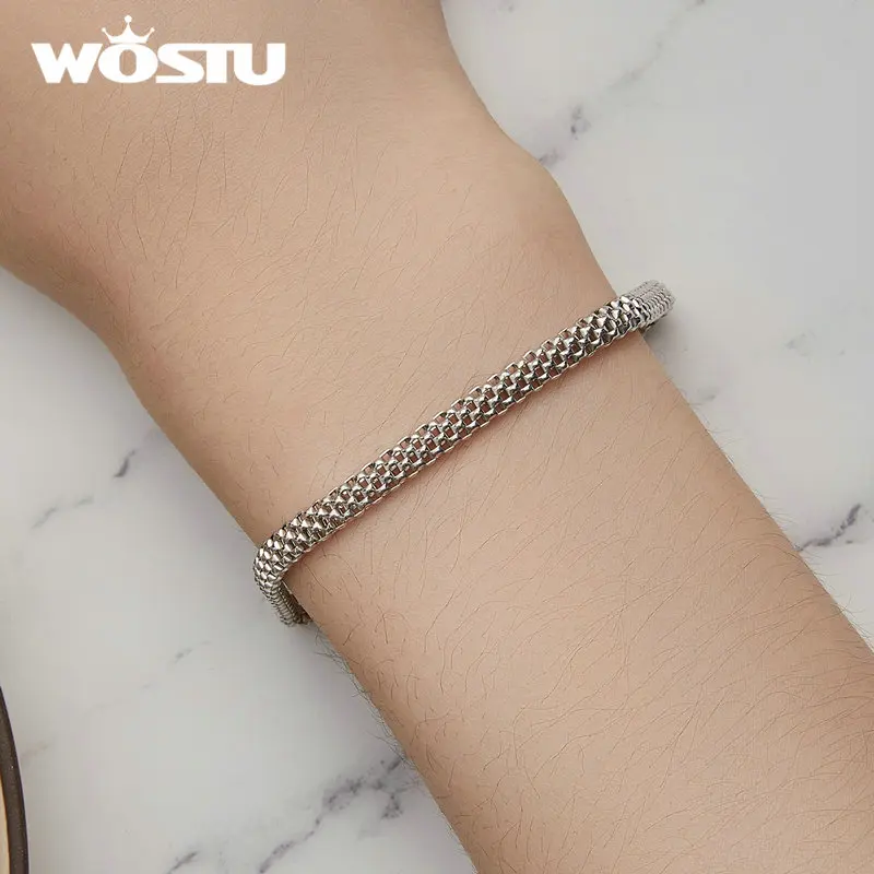 WOSTU Original 925 Sterling Silver Classic Knitted Bracelet Bangle For Women Luxury Anniversary Party Jewelry Gift FNB124