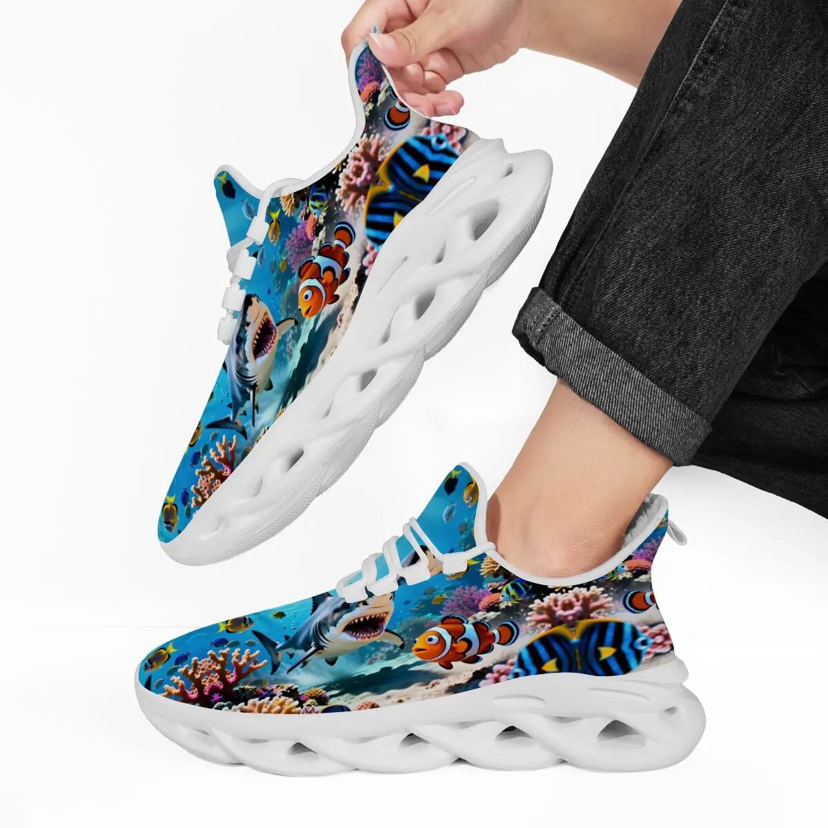 

Sport Athletic Lightweight Men Sneakers Fleece Lined Underwater World Shark Clownfish Athletic Men Running Walking Shoes