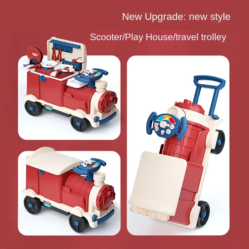 LazyChild Children\'s Play House Toy Set Boys And Girls Baby Car Two-in-one Children Can Sit And Slide Retro Small Train Toys