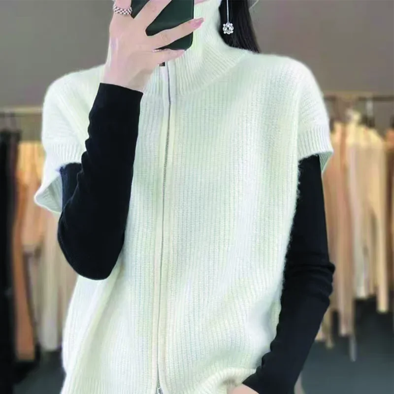 

Women's New Pure Wool Vest Cardigan, Sweater Jacket, Stand Up Collar Vest, For Autumn Winter Wear, Loose Thick Knitted Sweater
