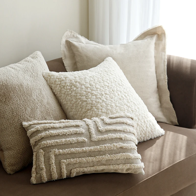 Cream throw pillow sofa living room light luxury