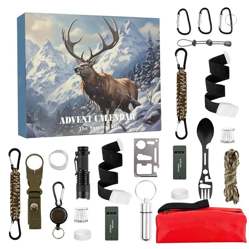 Survival Kit Advent Calendar 24 Days Holiday Countdown Calendars Survival Gears for Men Adult Cool Gadgets for Outdoor Camping