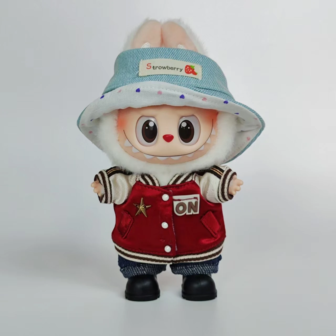 Ropa deportiva labubu de 15cm, uniforme de béisbol rojo intenso, ropa y gorra que combina accesorios de ropa para muñeca labubu ﻿