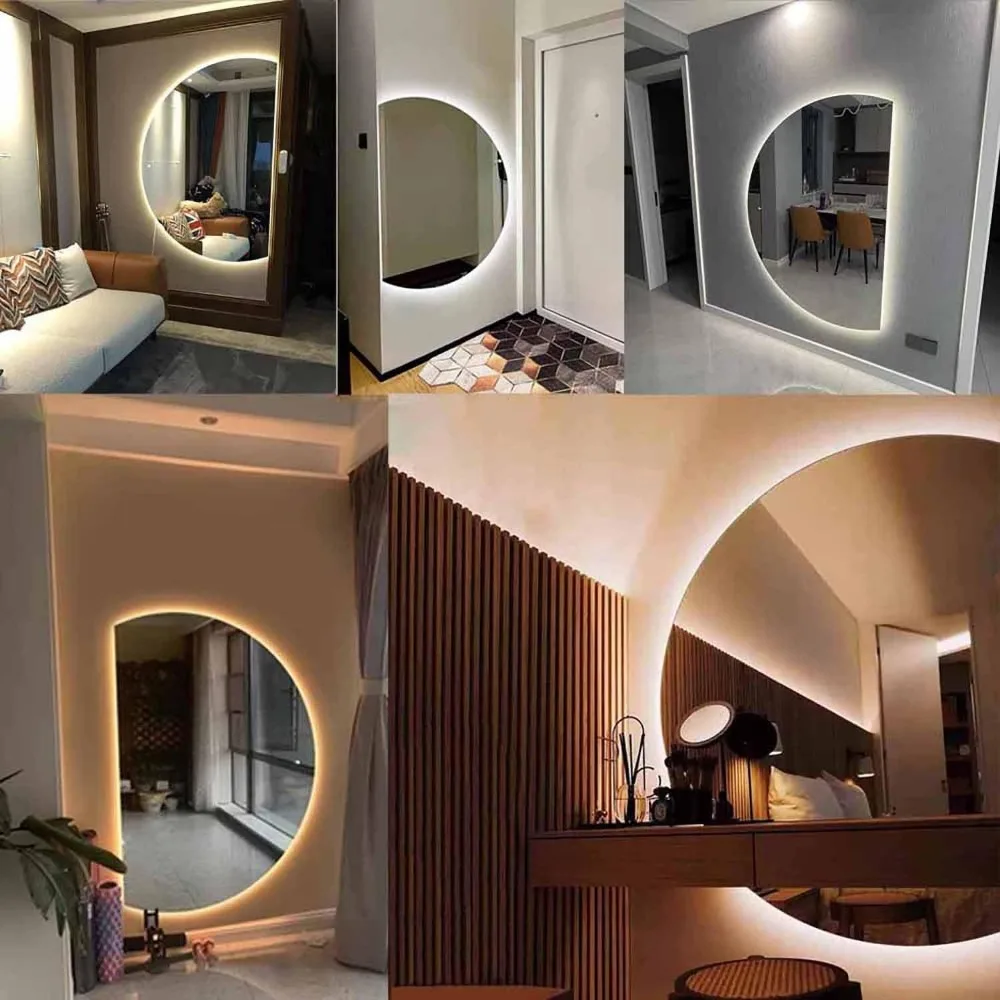 Wall Mounted Semicircle Vanity Mirror 51x35 Fogless Lighted Smart Bathroom Mirror with Touch 3 Colors Backlit Dimmable Light Ent