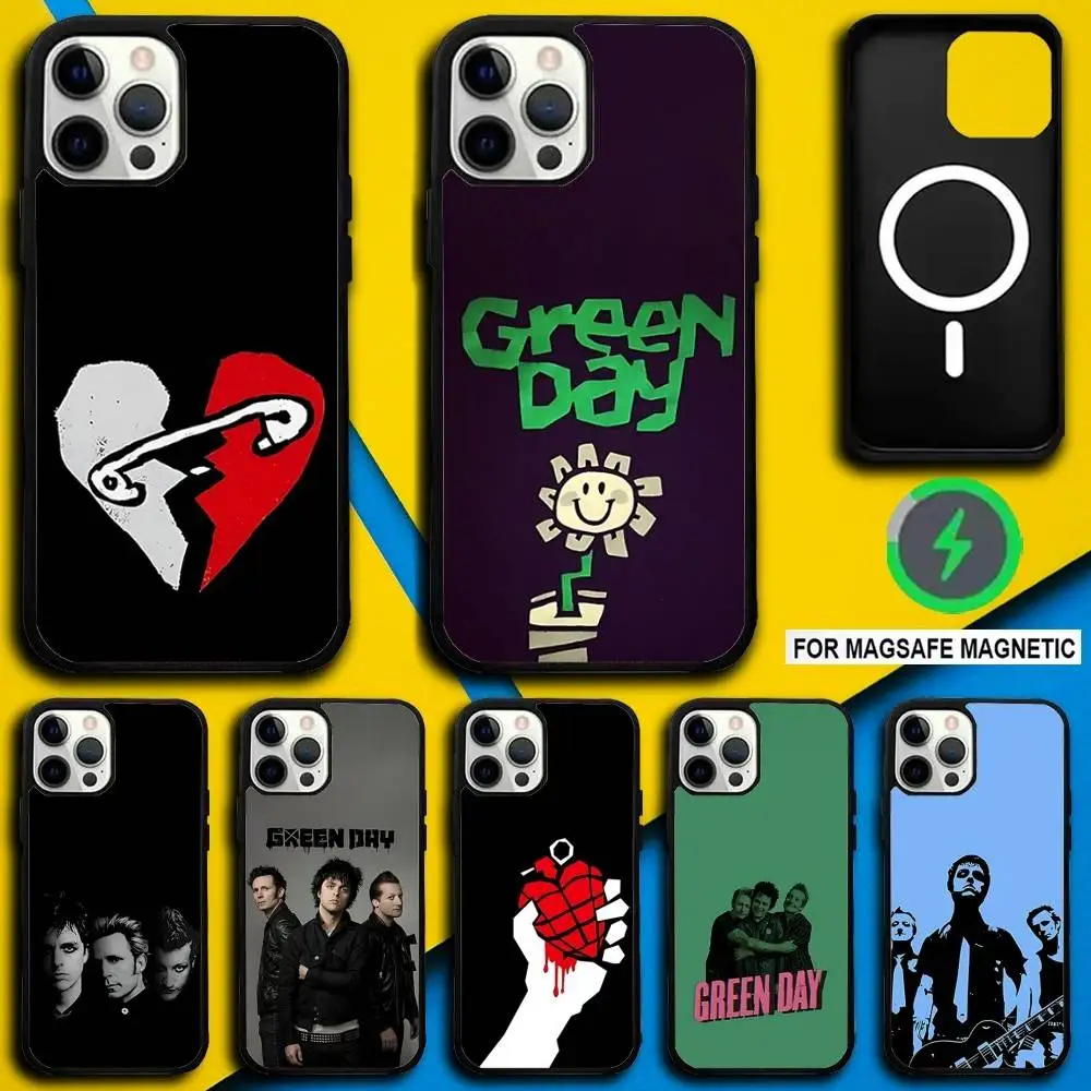 

Phone Case For iPhone 16,15,14,13,12,11,Pro,Max,Plus,Mini,SE4,E G-Green Day Band Magnetic Magsafe Wireless Charging