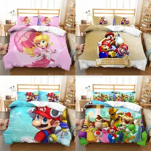 Super Mario Bros Bedding Set King Size Princess Peach Quilt Duvet Cover Pillowcase Suit Cartoon Adult Kids Bedroom Decoration AliExpress