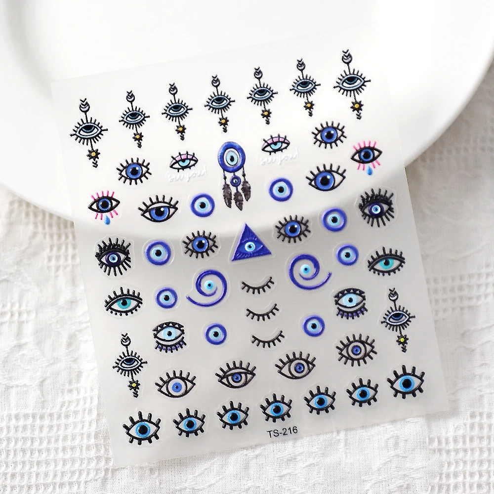 Eyes 5D Nail Stickers 5D Soft Reliefs Fake Nails Accesorios Back Glue Nail Stickers