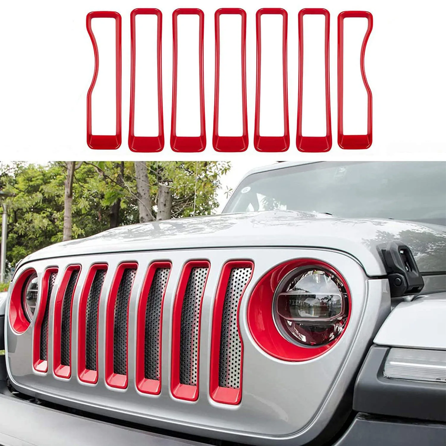 7pcs/set Front Mesh Grille Insert For Jeep Wrangler JL JLU Sport Sports 2018-2023 Decoration Grill Insert