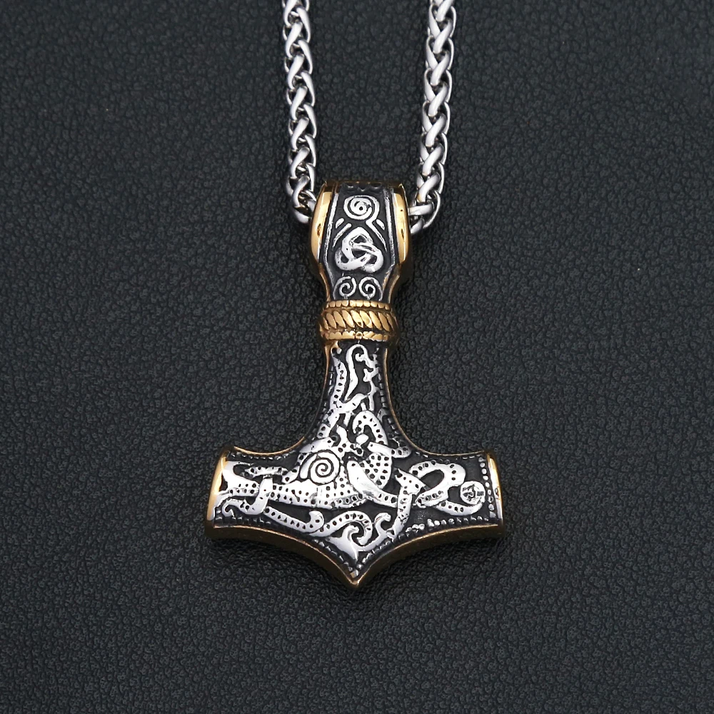 Vintage Punk Stainless Steel Thor Hammer Mjolnir Vikings Pendant For Men Women Nordic Viking Amulet Necklace Biker Jewelry Gifts