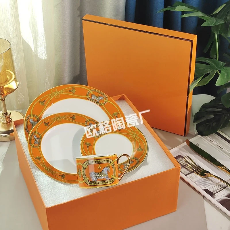 

Luxury Bone China Steak Plate and Saucer Set for Professional Hotel Restaurant Western Dining