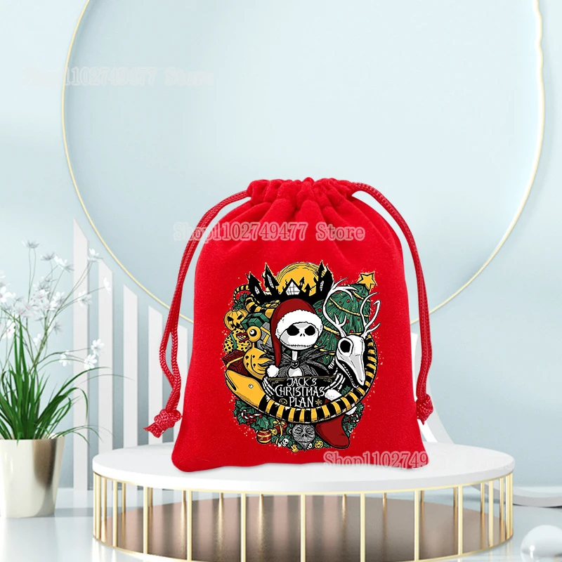 The Nightmare Before Christmas drawstring bag Jack Skellington large capacity cotton storage Xmas candy gift bag handbags