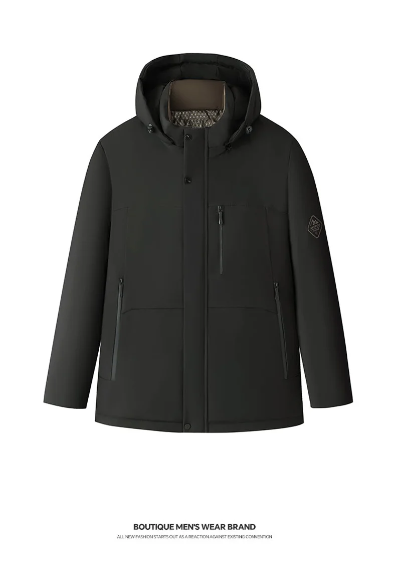 Winter Thicken Windproof Men Parkas Fashion Comfortable Warm Outerwear Solid Color Hooded Zipper Male Clothes Casual All-match