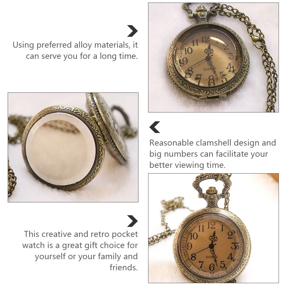 1Pcs Vintage Pocket Watch Retro Clamshell Design Big Numbers Hanging Watch Style Fashion Accessory Gift
