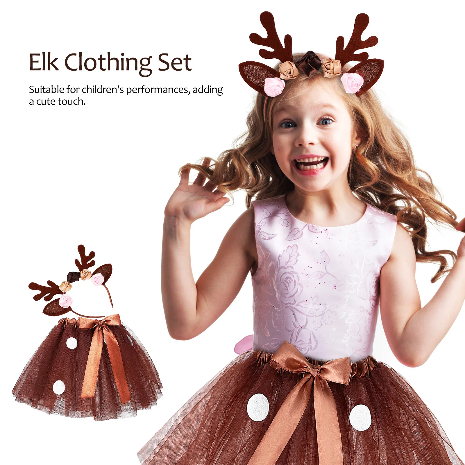 

1 set Deer Costume For , Soft Polyester Tutu Skirt Set, Cute Christmas Elk Antler Headband, Animal Cosplay Outfit, Party