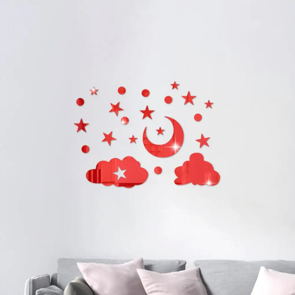 Night Sky Wall Decals 3d Wall Decals 3d Star Moon Cloud Mirror Wall Stickers Self-adhesive Sky Theme Decals for Bedroom