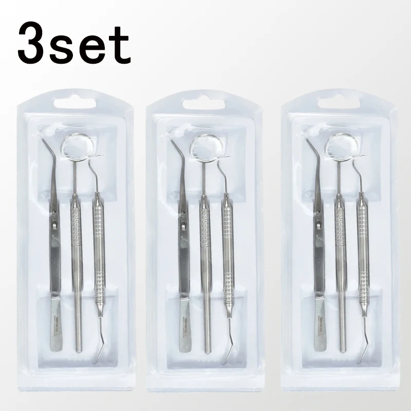 3Pcs/set Dental Mirror Kit Oral Scope Cleaning Calculus Stainless Steel Removal Scraper Probe Hook Pick Tweezer Toolkit