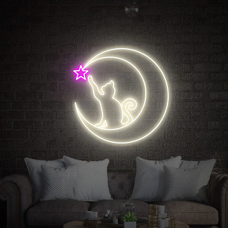 Custom Anime Moon Luna Cat Neon Sign Game Room Bedroom Home Bedroom Decor Led Neon Lights Graduation Gifts Led Light Signs