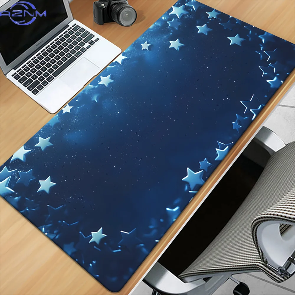 1pc Large Starry Night Sky Mouse Pad - Non-Slip Rubber Base, Desk Mat with Deep Blue & White Stars, Anti-Slip Surface for PC, La