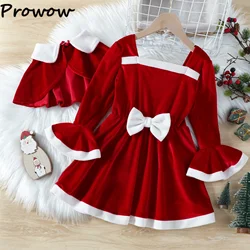 Kids Christmas Dresses For Girls 2pcs Sets Christmas Cloak and Red Velvet Dress New Year Children Costume Baby Party Dresses