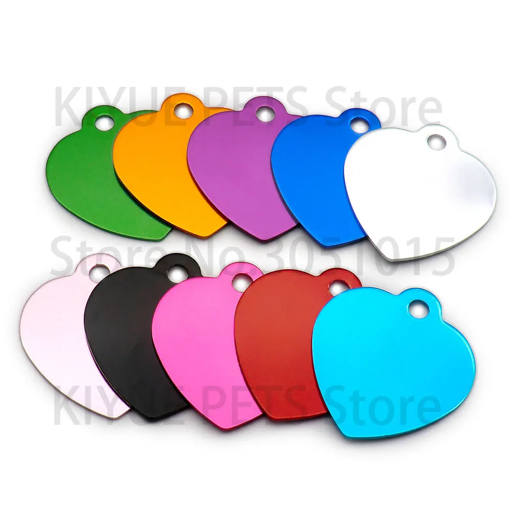 Étiquette de chien en forme de cœur personnalisée, nom d'identification de chien de compagnie, carte d'étiquette de cadeau de mariage, nom laser personnalisé, accessoires de collier de chien, vente en gros, 100 pièces