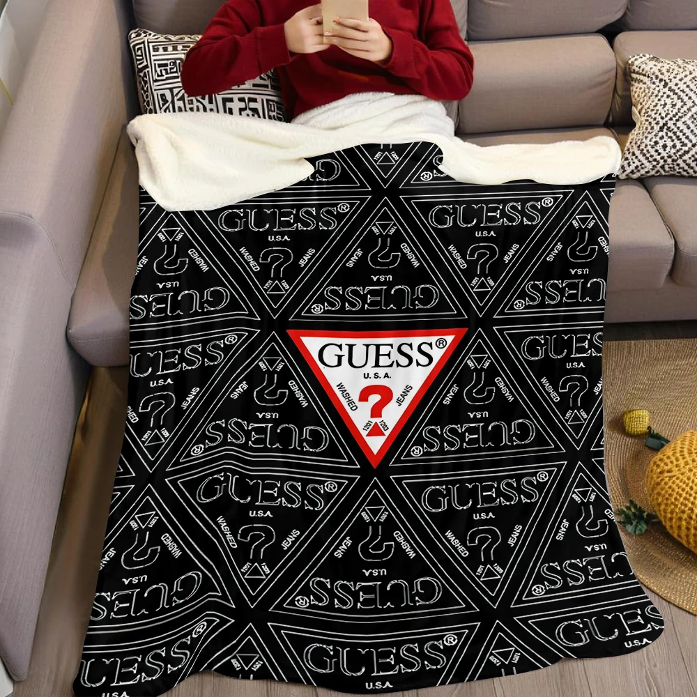 G-Guess-s Triangle Logo Flannel Blanket Warm Soft Halloween Christmas Couch Warm Cozy Decorative Decor Gift for All Season