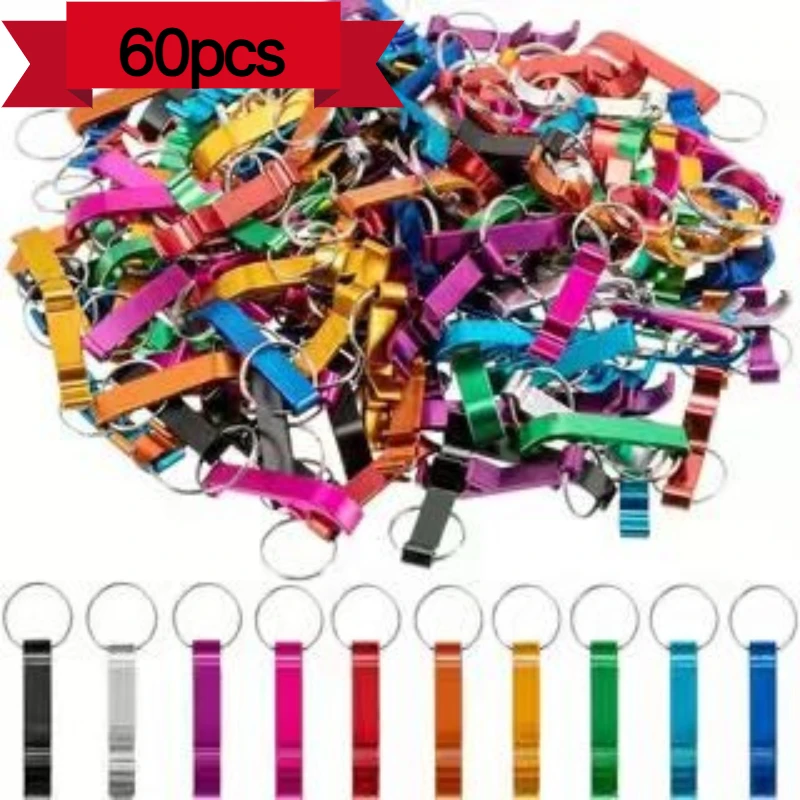 60pcs Mix Color Beer Bottle Opener Aluminum Bottle Openers Key Chain Bottle Opener Beverage Bottle Opener For Men Women