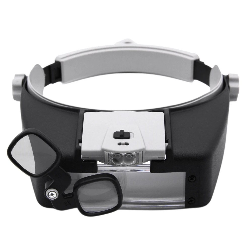 Headband Magnifier with 2 LED Light Helmet Magnifying Glass Adjustable Headband Multifunctional for Reading Jewelry Watch Repair